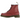 Dr Martens 1460 Cherry sneakers i et sideprofil med kirsebærrød glat læderoverdel, gule syninger og sort sål