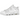 Nike Air More Uptempo Low Triple White sneakers i vinklet visning med hvid læderoverdel, store 'AIR' logoer og snørebånd
