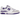 New Balance 550 White Purple sneakers i vinkelret visning med hvid læderoverdel og lilla detaljer samt snørebånd