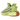 Adidas Yeezy Boost 350 V2 Semi Frozen Yellow sneakers i vinkelvisning med gul Primeknit overdel, røde detaljer og nubret gummisål