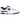 New Balance 550 White Blue sneakers i sideprofil med hvid læderoverdel, blå detaljer, snørebånd og flad gummisål