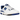 New Balance 550 White Blue sneakers i sideprofil med hvid læderoverdel, blå detaljer og snørebånd