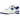 New Balance 550 White Blue sneakers i sideprofil med hvid overdel i læder og blå detaljer samt klassisk gummisål