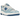 New Balance 550 Chrome Blue Patent sneakers i vinkelret visning med hvid overdel og blå patent læder detaljer samt snørebånd