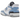 New Balance 550 White Carolina Blue sneakers i vinkelvisning med hvid læderoverdel og lyseblå detaljer samt snørebånd