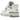 New Balance 550 White Rain Cloud W sneakers i vinkelvisning med hvid overdel i læder, grå ruskinddetaljer og snørebånd.