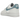 Nike Air Force 1 White Worn Blue Paisley sneakers i vinkelret visning med hvid læderoverdel og blåt paisleymønstret swoosh