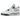 Air Jordan 4 Midnight Navy sneakers i vinkelret visning med hvid læderoverdel, mørkeblå detaljer og synlig Air unit i hælen