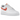 Nike Air Force 1 Low Orange Paisley sneakers i vinkelret visning med hvid læderoverdel og orange paisley Swoosh og matchende snørebånd