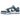 Nike Dunk Low Industrial Blue Sashiko sneakers i vinkelret visning med blå tekstil og hvide paneler