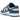 Nike Dunk Low Industrial Blue Sashiko sneakers i en vinkel med blå og hvide tekstildetaljer, hvid mellemsål og hvide snørebånd