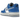 Nike Air Force 1 Low Blue Patent sneakers i en flot vinkel med skinnende blå patentlæderoverdel og hvid sål
