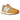 New Balance 327 Varsity Gold Beige sneakers i sideprofil med gult logo, beige overdel i ruskind og hvid mellemsål