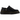 Dr Martens Laketen Black Atlas sneakers i vinkelret visning med sort læderoverdel, gule syninger og robuste snørebånd