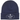 Supreme Crest Beanie Navy sneakers set i en vinkel med mørkeblåt ribstrikket materiale og broderet crest logo på forsiden